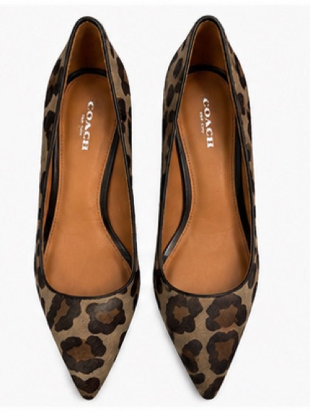Coach Leopard Haircalf Pointed Toe Kitten Heel Pumps 8.5B